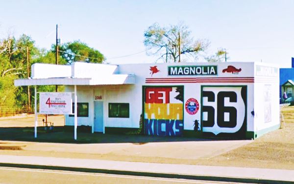 restored gas station on US 66