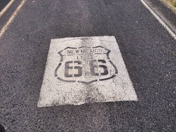 us66 shield on road surfaceRoute 66 in Mesita, New Mexico