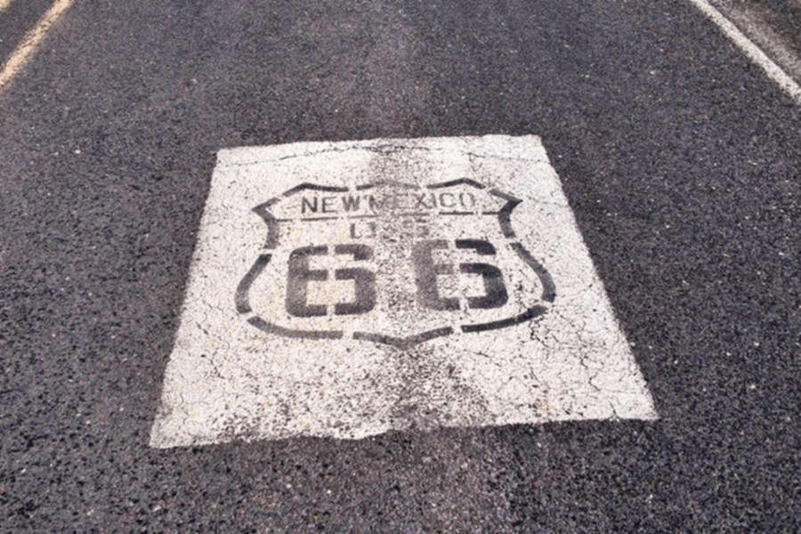 Close up of painted US 66 shield