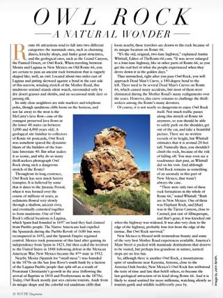 Owl Rock article Route magazine 2021 magazine page with photo of Owl Rock and article about it