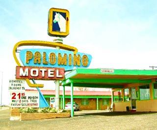 Palomino Motel with its classic 50s neon sign on Route 66