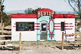 Valentine Diner white and red, seen from US 66 in 2012