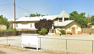 San Jose church 2021, Algodones color, church, gabled tin roof, central steeple