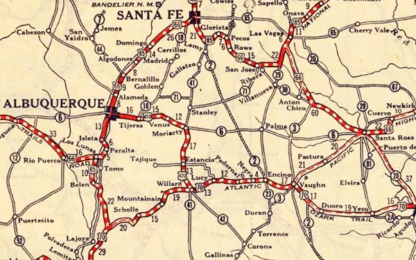 Route 66 1927 alignment from Santa Rosa to Santa Fe, NM