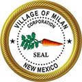 Seal of the Village of Milan circular village of Milan New Mexico corporation seal with gold frame, and a carrot