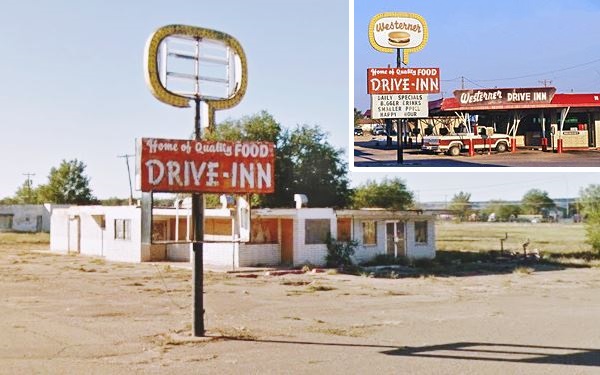 comparison 1980s and 2021 drive in on US 66