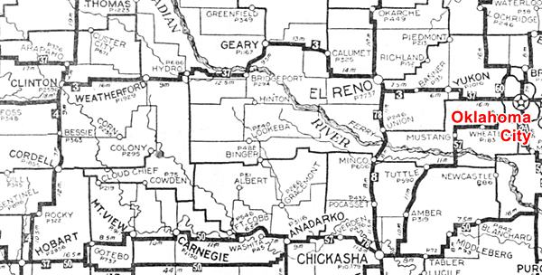 1924 roadmap of western Oklahoma
