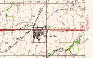 1961 map with US66 in Canute - click to enlarge a 1961 USGS map of Canute