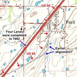 map showing US66 alignments in Foyil Oklahoma