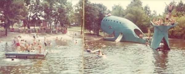 people swimming and playing in the pond and Blue Whale