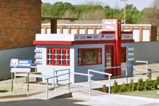 Valentine diner painted gray and red