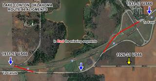 Map of US66 alignments in Lake Clinton- Click to enlarge map thumbnail click to enlarge