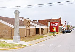 Main St. Stroud, Seniors center, Coke sign and obelisk