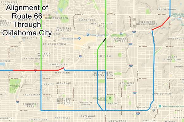 Map of US66 in Oklahoma City