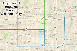 Map of US66 in Oklahoma City
