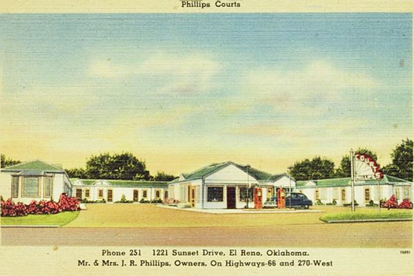 color postcard gable roof motel 1940s