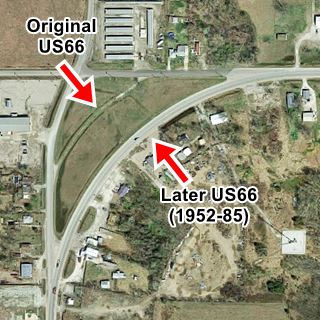 satellite view showing old US66 roadbed in the park, Commerce Oklahoma