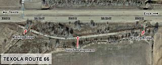 satellite view of alignments in Texola satellite view of old alignment and new one