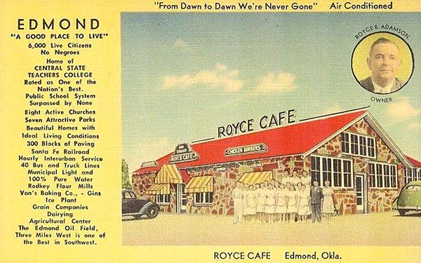 1940 color postcard gable roof cafe and racist text