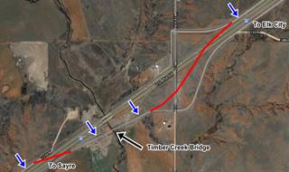 Map of US66 alignment at Timber Creek Sayre map thumbnail click to enlarge