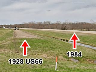 two parallel highways, the 1928 and 1984 alignments