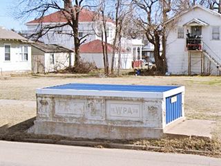 WPA 1936 pedestrian underpass US66 El Reno concrete underpass with blue doors
