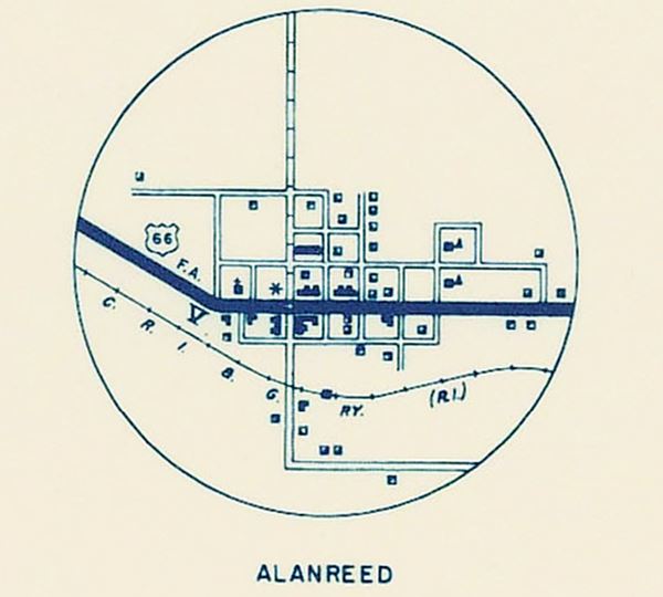map from 1936 with US66 in Alanreed, TX