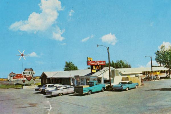 1960s cars, motel and neon sign