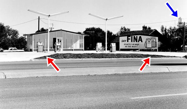 black and white Fina gas station across Route 66