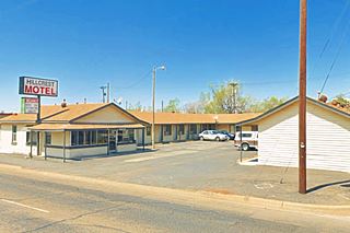 Hill Crest Motel motel nowadays gable roofed motel with neon sign on Route 66