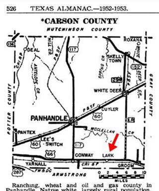 texas conway lark 1952 map route carson univ bottom north right part