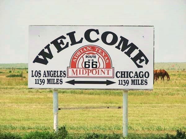 Route 66 Midpoint Sign, showing distance to Los Angeles and Chicago