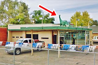 1950s Sinclair station 6th St. Amarillo Sinclair gas station with dinosaur on the roof